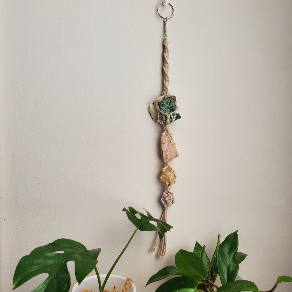 Macrame Raw Crystal Chakra Keychain